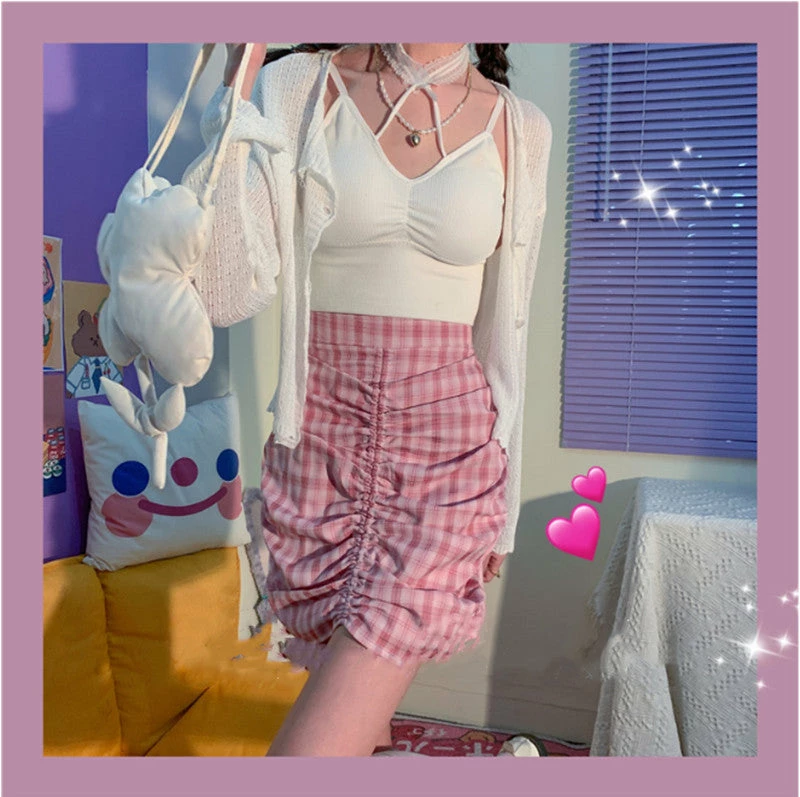 Unzzy Pink High Waist Irregular Skirt KF90231 2 Unzzy Pink High Waist Irregular Skirt KF90231