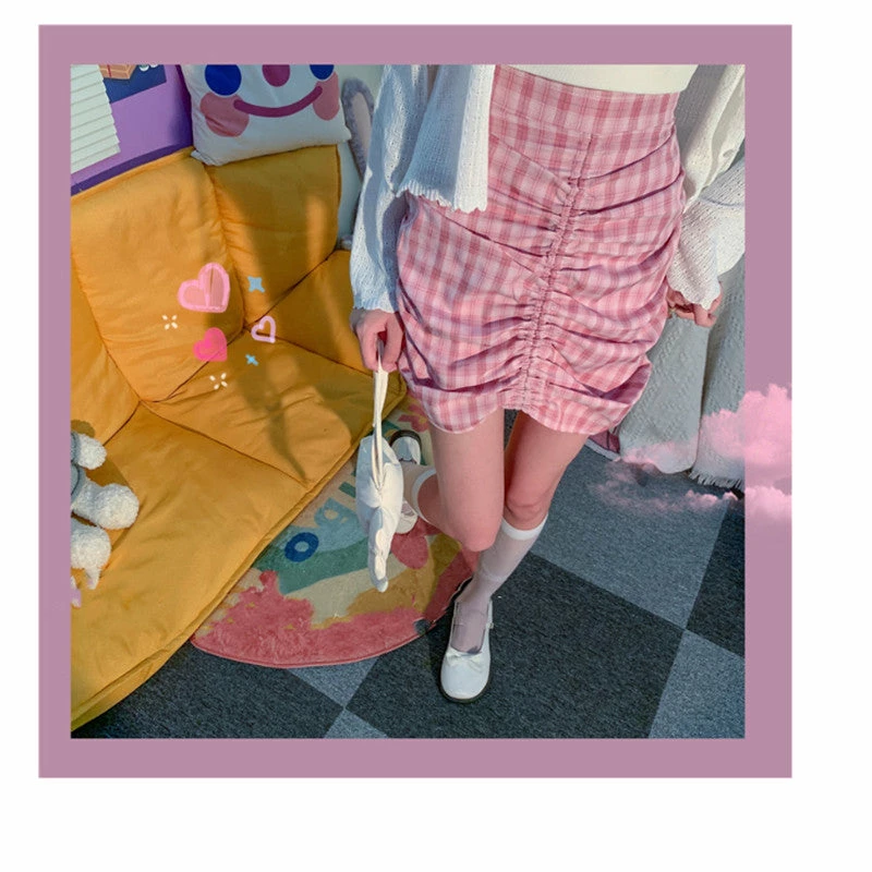 Unzzy Pink High Waist Irregular Skirt KF90231 5 Unzzy Pink High Waist Irregular Skirt KF90231