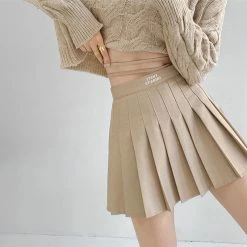 Unzzy Khaki High Waist Pleated Skirt KF90610