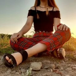 Unzzy HOT SALE Red Plaid Pants KF9515