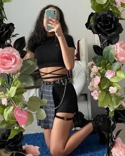 Unzzy Hip Hop Irregular Stitching Plaid Skirt KF50514 HOT SALE