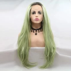 Unzzy Newest Wig Green Long Straight Hair Lace Wig KF82130