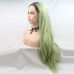 Unzzy Newest Wig Green Long Straight Hair Lace Wig KF82130
