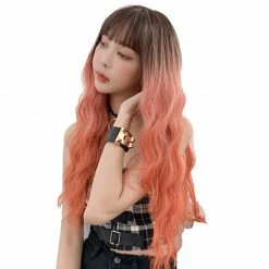 Unzzy Coral Orange Gradient Long Curly Wig KF7614 7 Unzzy Coral Orange Gradient Long Curly Wig KF7614