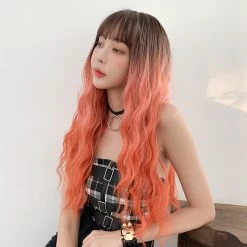 Unzzy Coral Orange Gradient Long Curly Wig KF7614 6 Unzzy Coral Orange Gradient Long Curly Wig KF7614