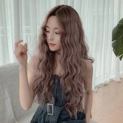 Unzzy Pink Brown Long Curly Hair Wig KF81133