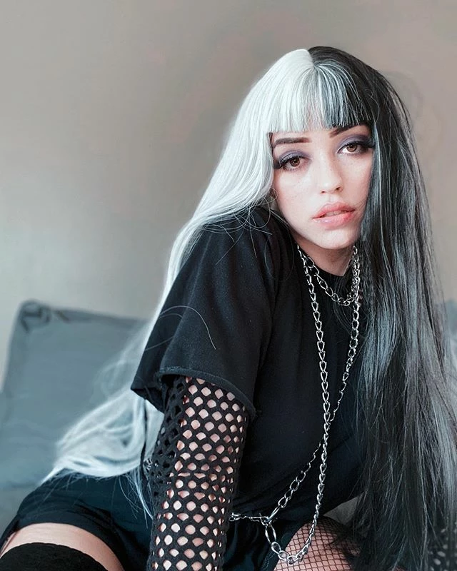 Unzzy Black And White Gradient Wig KF25004 HOT SALE 11 Unzzy Black And White Gradient Wig KF25004 HOT SALE