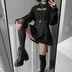 Unzzy High Waist Strap A-line Skirt KF90057 HOT SALE