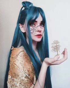 Unzzy Blue Green Long Straight Wig KF81505