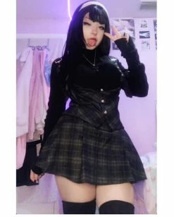 Unzzy Bow Shirt + Strap Skirt KF9547 HOT SALE