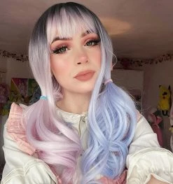 Unzzy HOT SALE Pink Blue Long Curly Wig KF81672