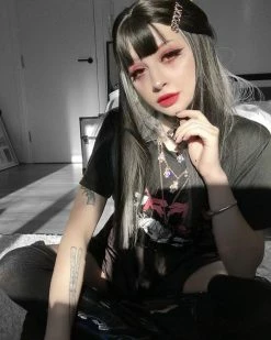 Unzzy HOT SALE Harajuku Black Silver Wig KF81367