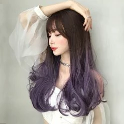 Unzzy Gradient Purple Long Curly Hair Wig KF8205