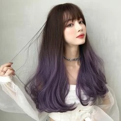 Unzzy Gradient Purple Long Curly Hair Wig KF8205