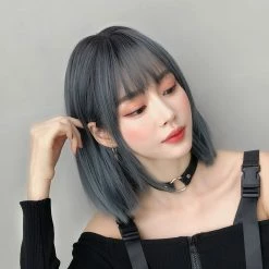 Unzzy Cyan Gray Short Straight Hair Wig KF90091 HOT SALE