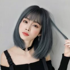 Unzzy Cyan Gray Short Straight Hair Wig KF90091 HOT SALE
