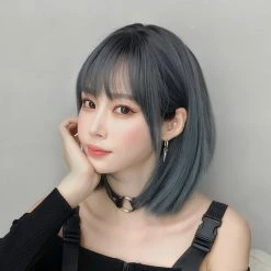 Unzzy Cyan Gray Short Straight Hair Wig KF90091 HOT SALE