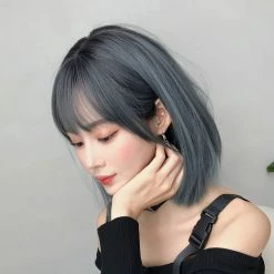 Unzzy Cyan Gray Short Straight Hair Wig KF90091 HOT SALE