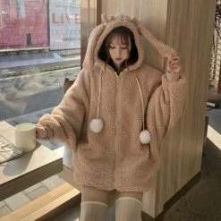 Unzzy Fashion Cute Rabbit Ears Hoodie Coat KF81567 HOT SALE