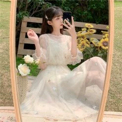 Unzzy HOT SALE Star Embroidered Mesh Slip Dress KF90794