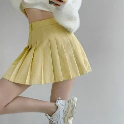 Unzzy Yellow High Waist Pleated Skirt KF81051