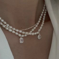 Unzzy HOT SALE Vintage Zircon Pearl Necklace (Two Pieces) KF82067