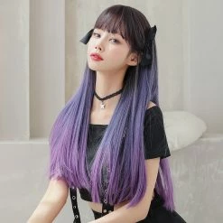 Unzzy HOT SALE Blue-purple Gradient Long Straight Hair Wig KF9266