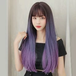 Unzzy HOT SALE Blue-purple Gradient Long Straight Hair Wig KF9266
