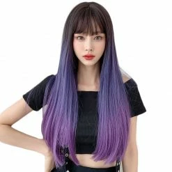 Unzzy HOT SALE Blue-purple Gradient Long Straight Hair Wig KF9266