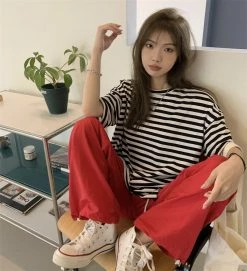 Unzzy Vintage Striped Short Sleeves KF30270 HOT SALE