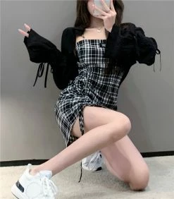 Unzzy HOT SALE Fashion Plaid Dress KF82111