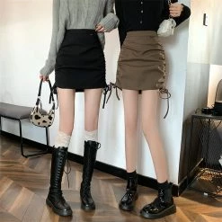 Unzzy HOT SALE Black Drawstring Pleated Skirt KF50136 9 Unzzy HOT SALE Black Drawstring Pleated Skirt KF50136