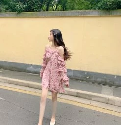 Unzzy HOT SALE Pink Chiffon Suspender Dress KF2357