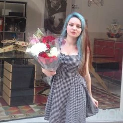 Unzzy HOT SALE Bow Plaid High Waist Strap Dress KF30364