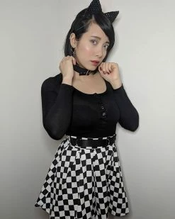 Unzzy HOT SALE Lack And White Plaid Skirt KF30247