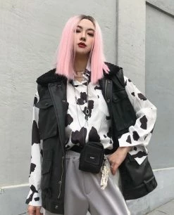 Unzzy Cow Print Shirt + Black Shorts KF30372