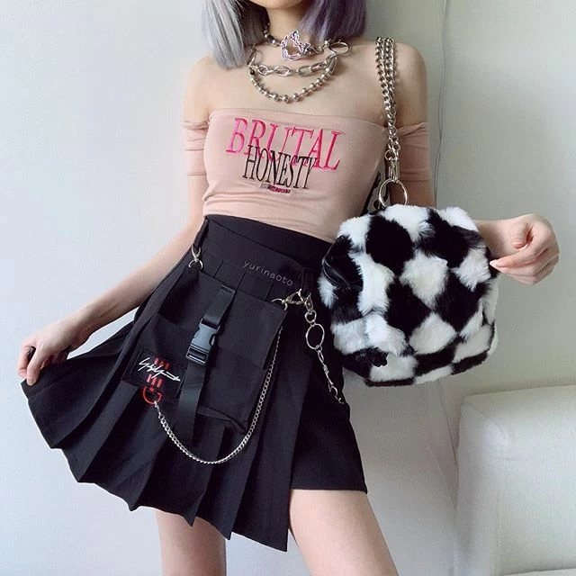 Unzzy HOT SALE Ulzzang Black Plaid Skirt KF90116 1 Unzzy HOT SALE Ulzzang Black Plaid Skirt KF90116