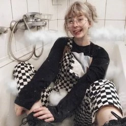 Unzzy Black And White Plaid Strap Jumpsuit KF80074 HOT SALE