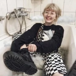 Unzzy Black And White Plaid Strap Jumpsuit KF80074 HOT SALE