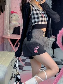 Unzzy Black Gradient Denim Shorts KF82752 HOT SALE