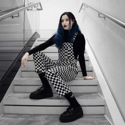 Unzzy Black And White Plaid Strap Jumpsuit KF80074 HOT SALE