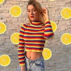 Unzzy HOT SALE Rainbow Knit Sweater KF90372