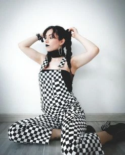 Unzzy Black And White Plaid Strap Jumpsuit KF80074 HOT SALE