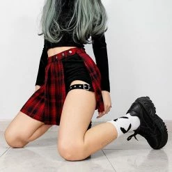 Unzzy Fake Two-piece Plaid High Waist Skirt KF25067 HOT SALE