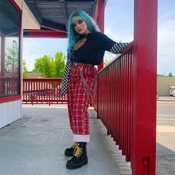 Unzzy Bottoms Plaid Chain Pants KF90317 17 Unzzy Bottoms Plaid Chain Pants KF90317