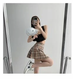 Unzzy Plaid Pleated Skirt KF9577 HOT SALE