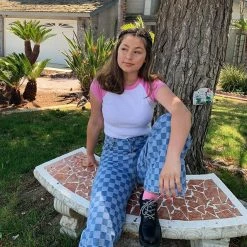 Unzzy Vintage Plaid Jeans KF90380 HOT SALE