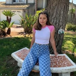 Unzzy Vintage Plaid Jeans KF90380 HOT SALE