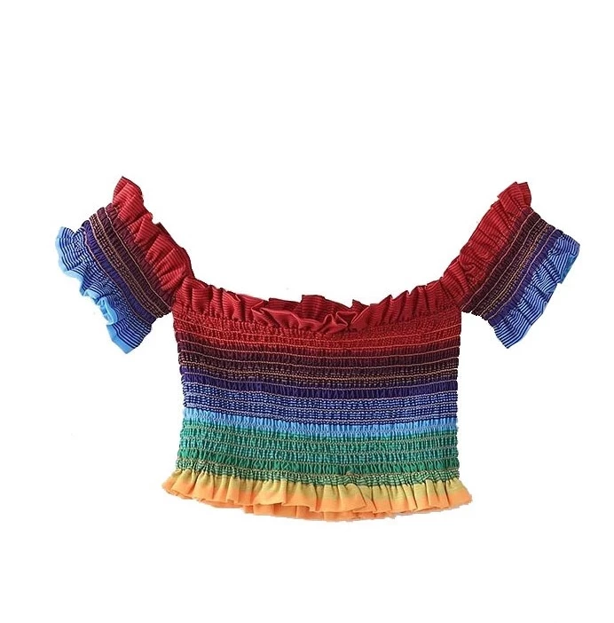 Unzzy Iridescent Striped Shoulder Top KF2305 2 Unzzy Iridescent Striped Shoulder Top KF2305