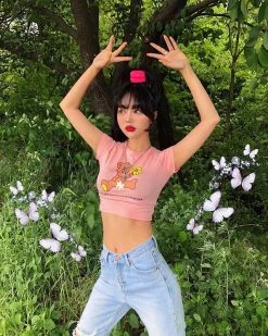 Unzzy HOT SALE Chic Pink T-shirt KF90472